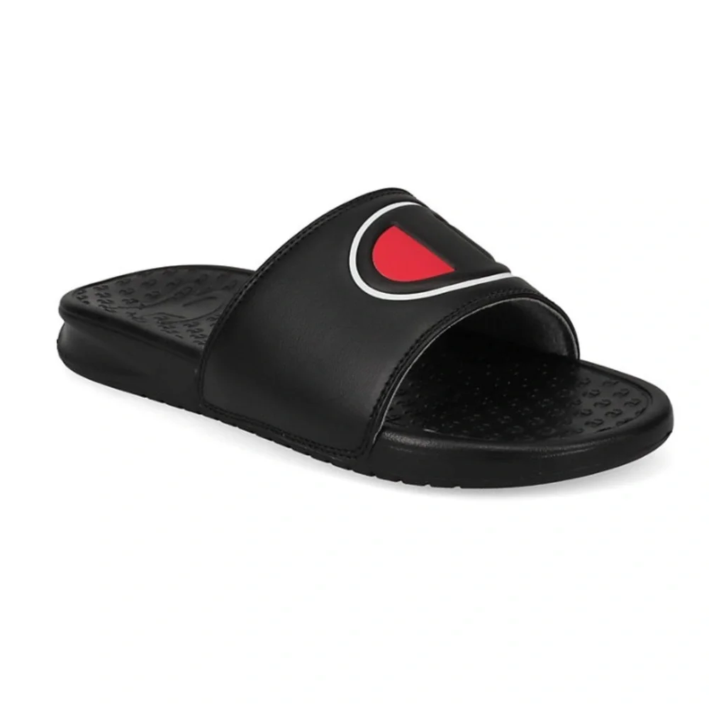 Champion kids super slide sandal black athletic slip on logo shoe boys size 4